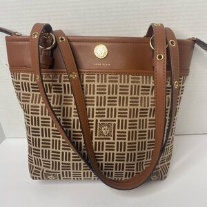 Anne Klein Geometric Brown and Tan Shoulder Bag
